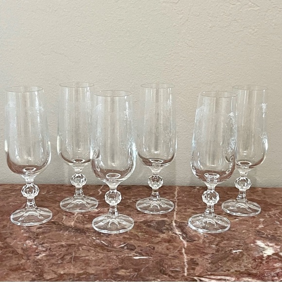 Vintage Other - Vintage Cascade Crystal Etched Champagne Flute Wine Glasses Set of 6 – 7” Tall